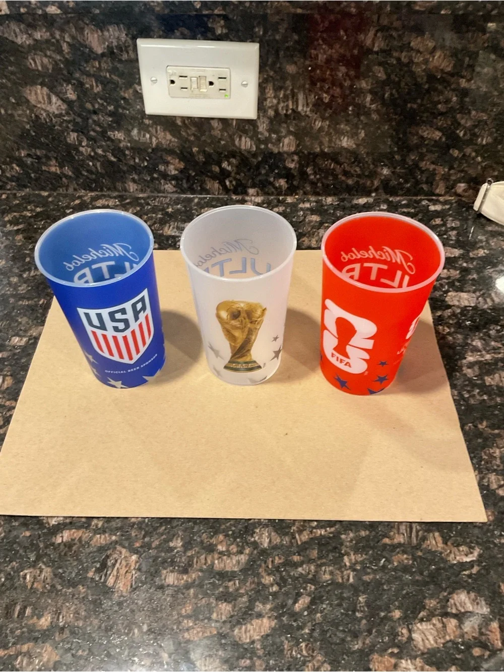 World Cup Themed Plastic Cups - USA, Trophy & FIFA Designs